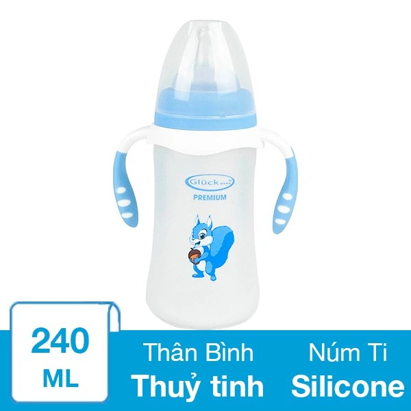 Bình sữa thủy tinh bọc silicone Gluck Baby GS240 cổ rộng 240 ml - Màu hồng (từ 3 tháng) 3
