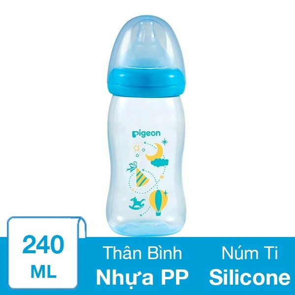 Bình sữa nhựa PP Pigeon Plus cổ rộng 240 ml - Màu xanh (từ 3 tháng) 1