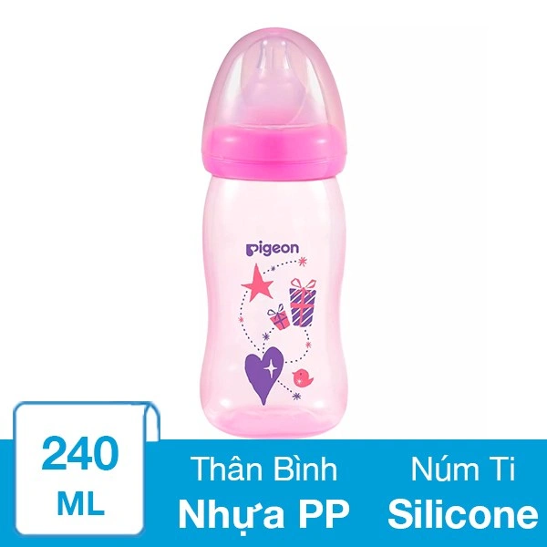 Bình sữa nhựa PP Pigeon Plus cổ rộng 240 ml - Màu hồng (từ 3 tháng) 1