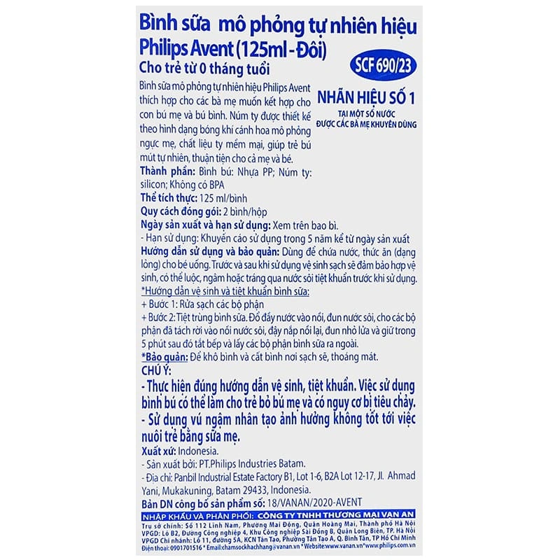 Combo 2 bình sữa nhựa PP Philips Avent SCF690/23 cổ rộng 125 ml (0 - 1 tháng) 12