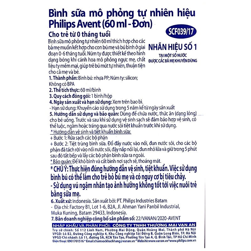 Bình sữa nhựa PP Philips Avent SCF039/17 cổ rộng 60 ml (0 - 1 tháng) 4