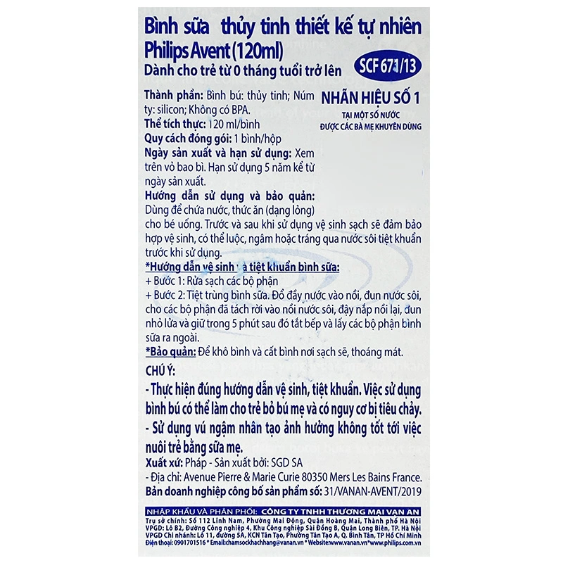 Bình sữa thuỷ tinh Philips Avent SCF671/13 cổ rộng 120 ml (0 - 1 tháng) 6