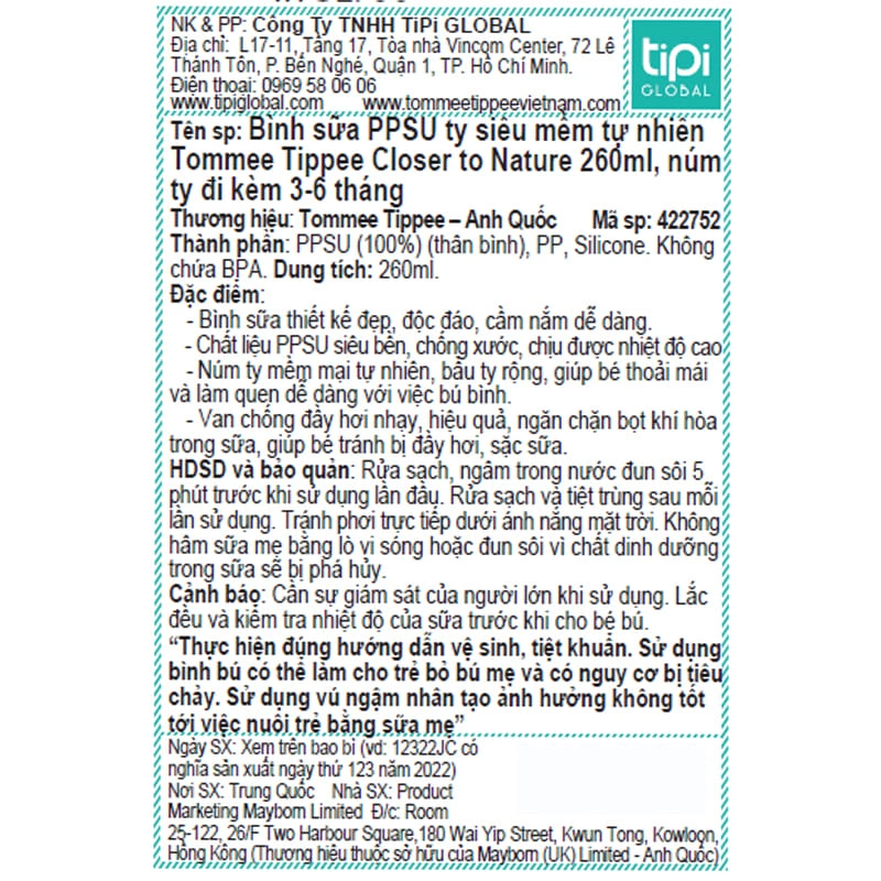 Bình sữa nhựa PPSU Tommee Tippee Closer to Nature 422752 cổ rộng 260 ml (3 - 6 tháng) 5