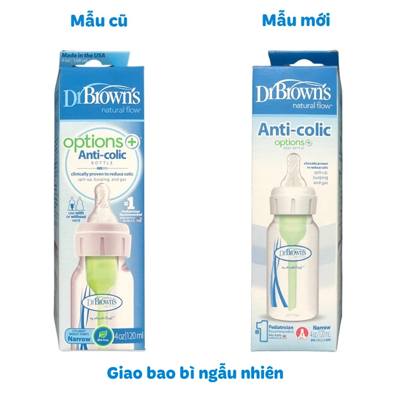 Bình sữa nhựa PP Dr.Brown's cổ hẹp 120 ml (mọi độ tuổi) - Giao ngẫu nhiên 2