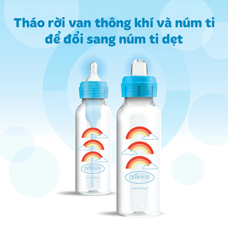 Bình sữa nhựa PP Dr.Brown's cổ hẹp 250 ml - Màu xanh dương (từ 6 tháng) 3
