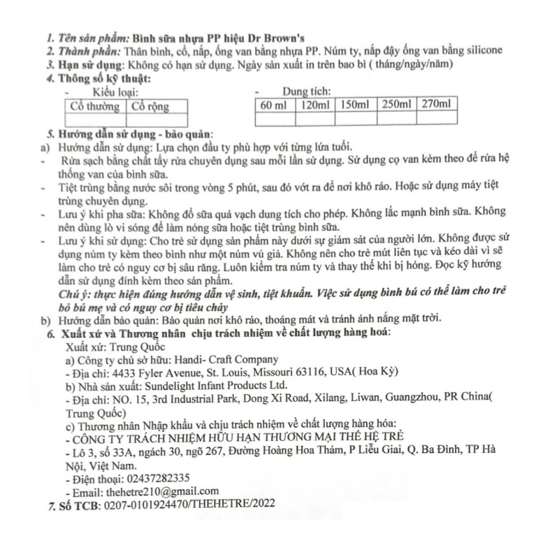 Bình sữa nhựa PP Dr.Brown's cổ hẹp 250 ml - Màu xanh dương (từ 6 tháng) 6