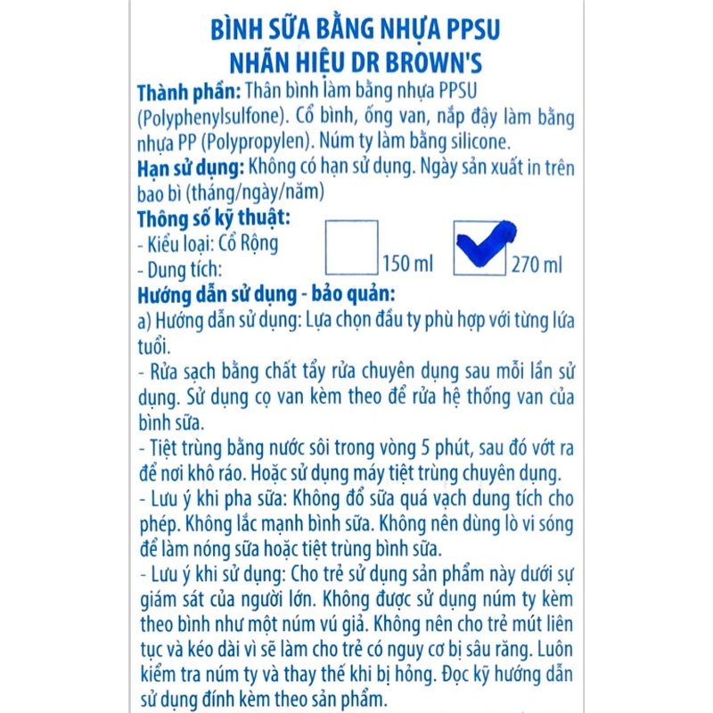 Bình sữa nhựa PPSU Dr.Brown's WB91620-INTLX cổ rộng 270 ml (từ 3 tháng) 6