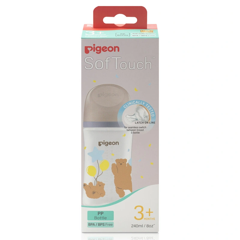 Bình sữa nhựa PP Pigeon Softouch Plus WN3 cổ rộng 240 ml - Hình gấu (từ 3 tháng) 4