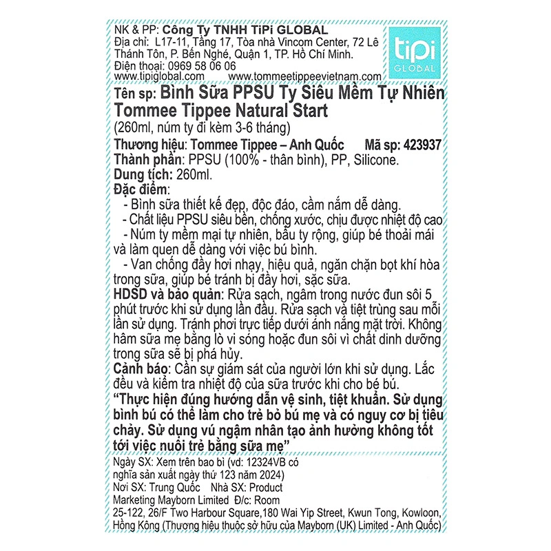 Bình sữa nhựa PPSU Tommee Tippee Natural Start 423936 cổ rộng 150 ml (0 - 3 tháng) 24
