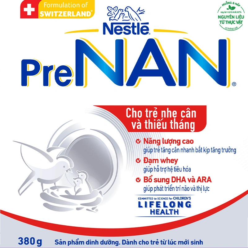 Sữa bột PreNAN 380g (trẻ sơ sinh) dành cho trẻ nhẹ cân, thiếu tháng 7