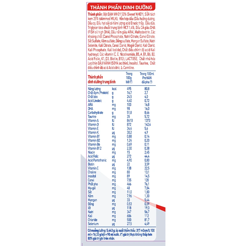 Sữa bột PreNAN 380g (trẻ sơ sinh) dành cho trẻ nhẹ cân, thiếu tháng 9
