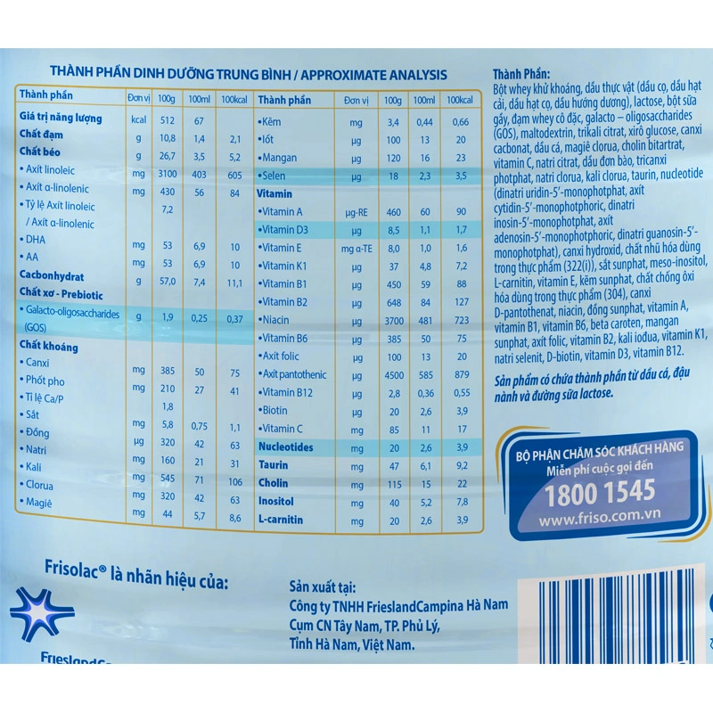 Sữa bột Frisolac Gold số 1 hương vani 850g (0 - 6 tháng) 5