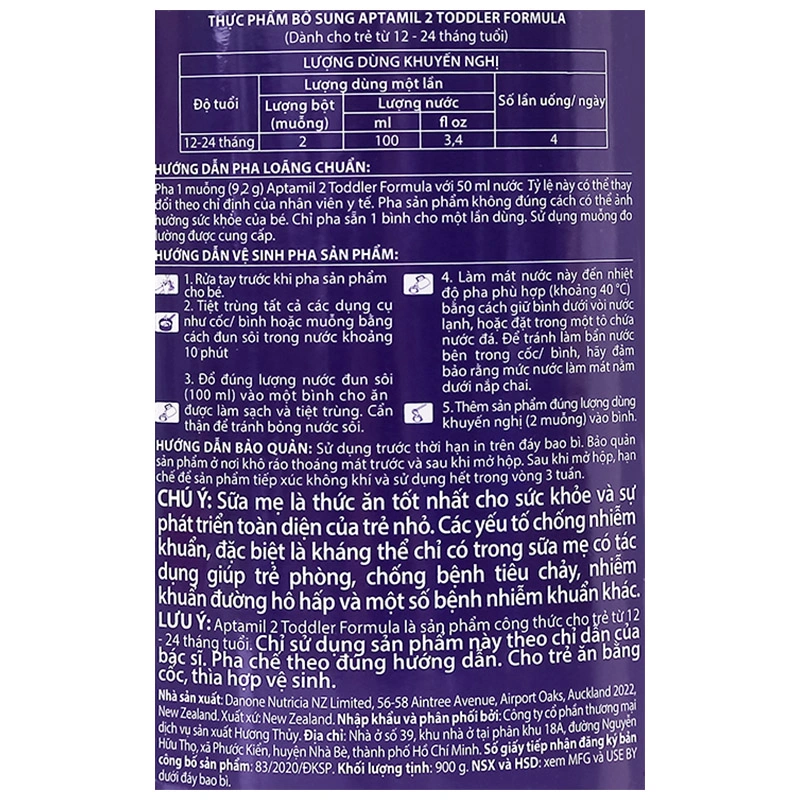 Sữa bột Aptamil Toddler Formula số 2 900g (1 - 2 tuổi) 7