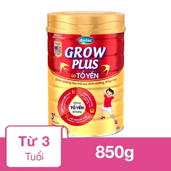 Sữa bột Dielac Grow Plus 3+ tổ yến 850g (từ 3 tuổi) dành cho trẻ suy dinh dưỡng, thấp còi 1