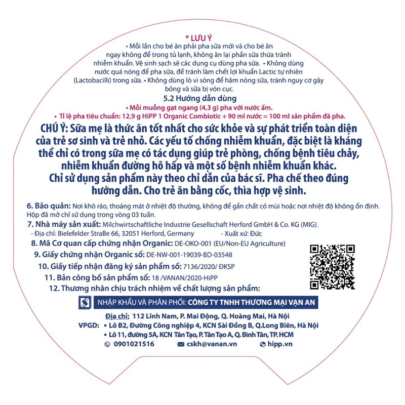 Sữa bột HiPP Organic Combiotic số 1 800g (0 - 6 tháng) 8