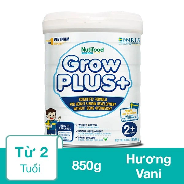 Sữa bột Nutifood GrowPLUS+ trắng hương vani 850g (từ 2 tuổi) kiểm soát cân nặng 1
