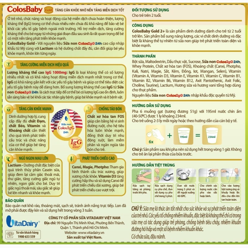 Sữa bột ColosBaby Gold 2+ (sữa non) hương vani 800g (từ 2 tuổi) 5
