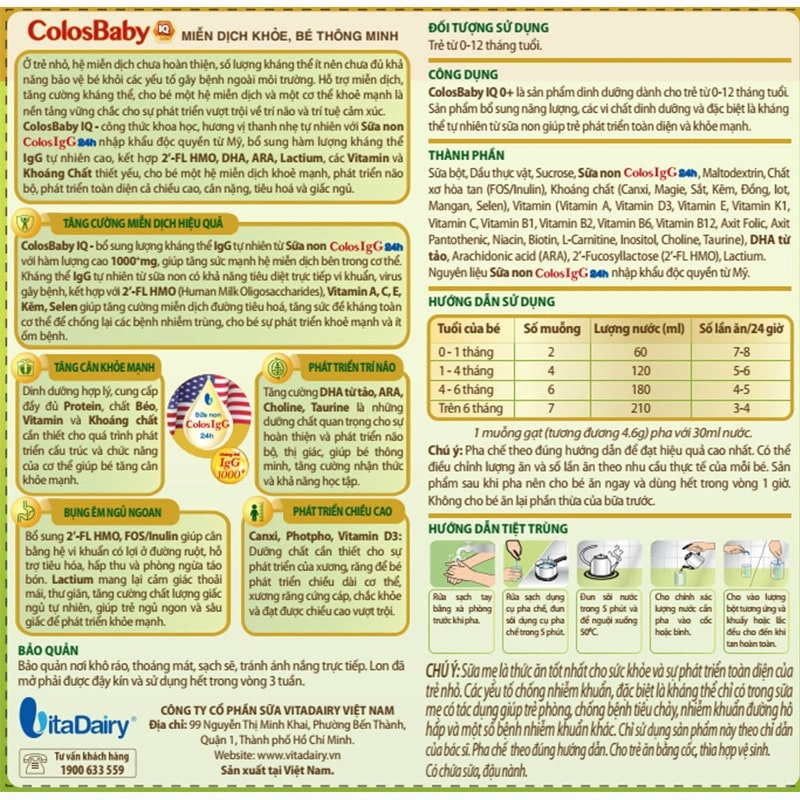 Sữa bột ColosBaby IQ Gold 0+ (sữa non) hương vani 800g (0 - 12 tháng) 5