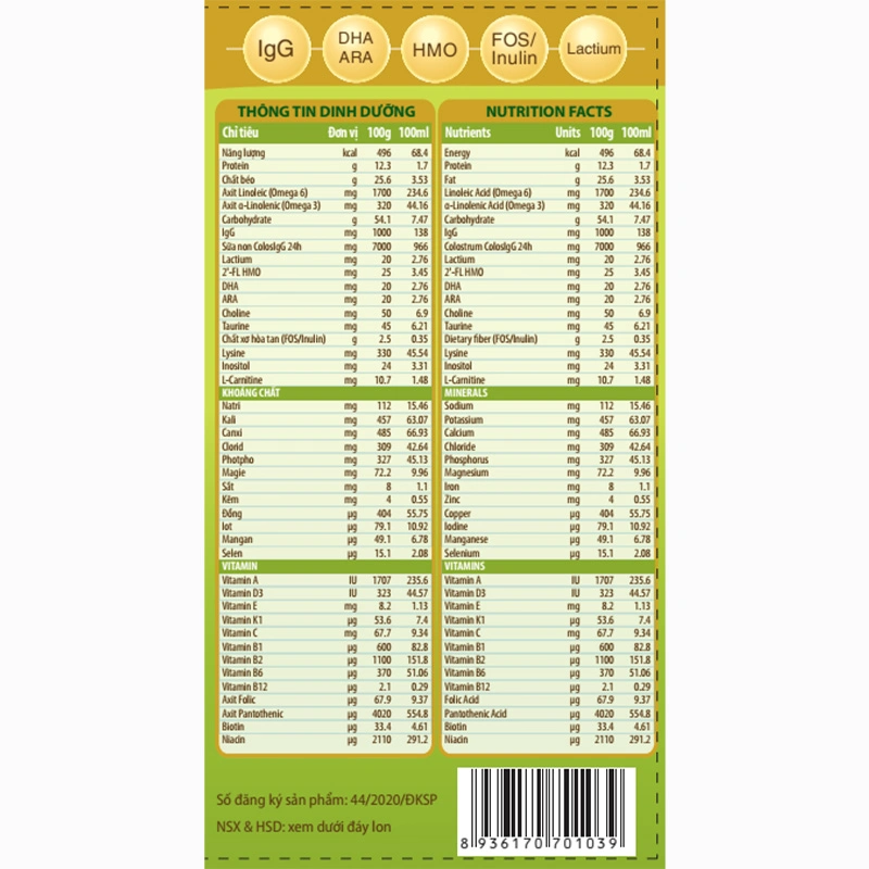 Sữa bột ColosBaby IQ Gold 0+ (sữa non) hương vani 800g (0 - 12 tháng) 6