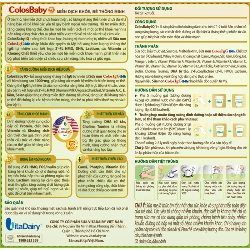 Sữa bột ColosBaby IQ Gold 1+ (sữa non) hương vani 800g (1 - 2 tuổi) 5