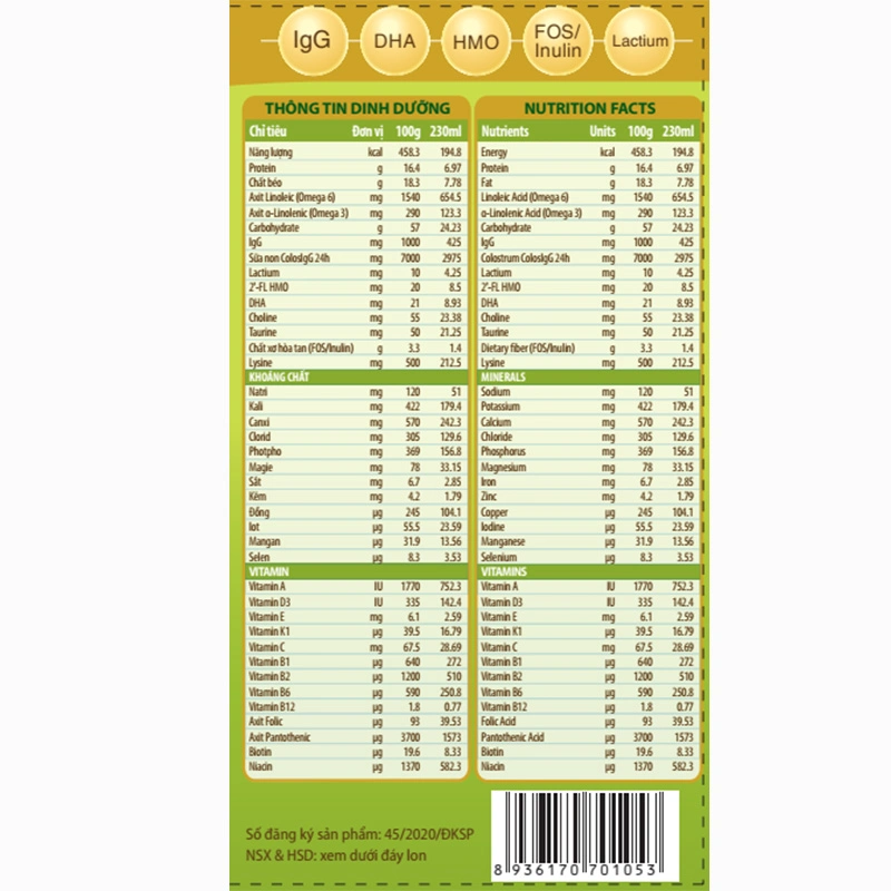 Sữa bột ColosBaby IQ Gold 1+ (sữa non) hương vani 800g (1 - 2 tuổi) 6