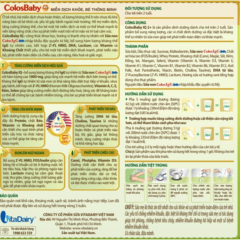 Sữa bột ColosBaby IQ Gold 2+ (sữa non) hương vani 800g (từ 2 tuổi) 5