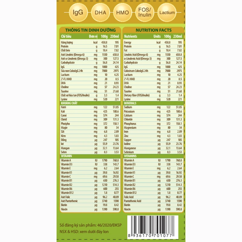 Sữa bột ColosBaby IQ Gold 2+ (sữa non) hương vani 800g (từ 2 tuổi) 6