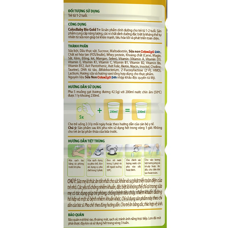 Sữa bột ColosBaby Bio Gold 1+ (sữa non) hương vani 800g (1 - 2 tuổi) 7