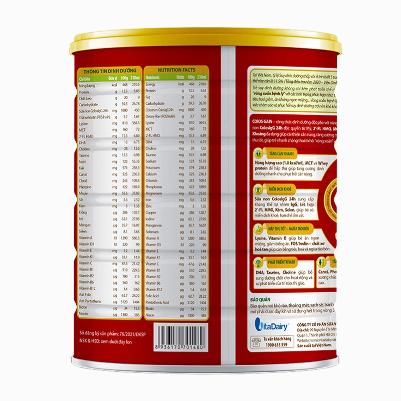 Sữa bột Colos Gain 1+ (sữa non) hương vani 800g (1 - 10 tuổi) 3