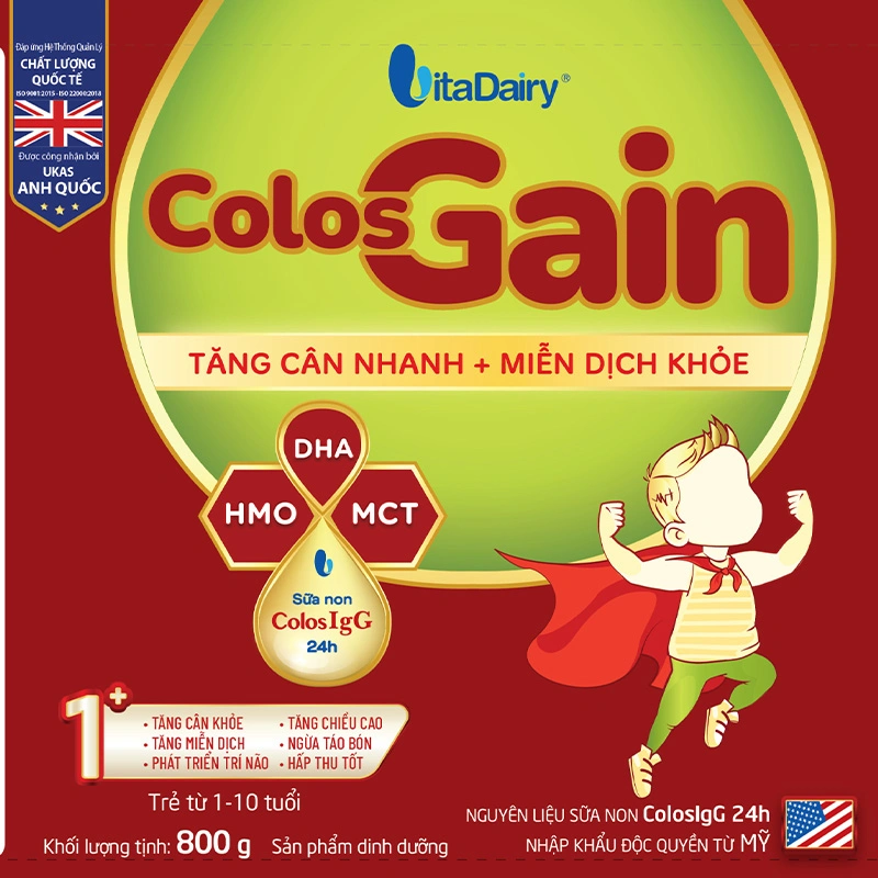 Sữa bột Colos Gain 1+ (sữa non) hương vani 800g (1 - 10 tuổi) 4