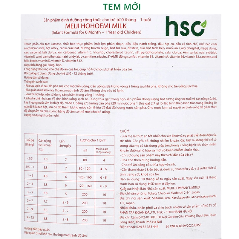 Sữa bột nội địa Nhật Meiji Hohoemi Milk 800g (0 - 12 tháng) 8