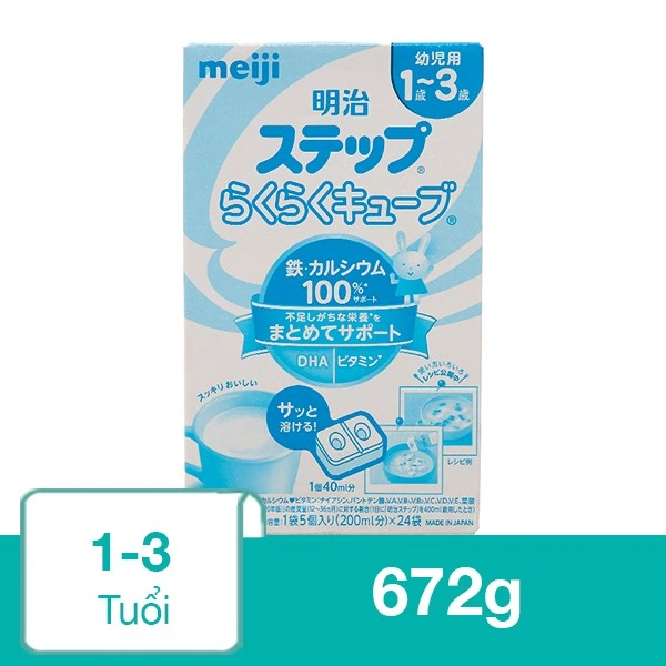 Sữa bột nội địa Nhật dạng thanh Meiji Step Raku Raku Cube 840g (1 - 3 tuổi) 24
