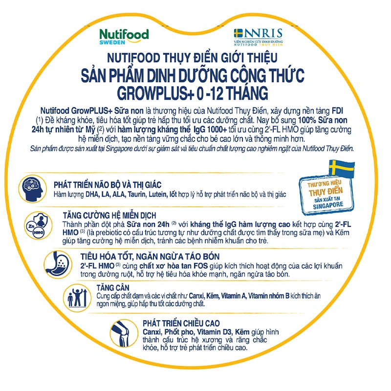 Sữa bột Nutifood GrowPLUS+ vàng 0+ (sữa non) hương vani 800g (0 - 12 tháng) 7