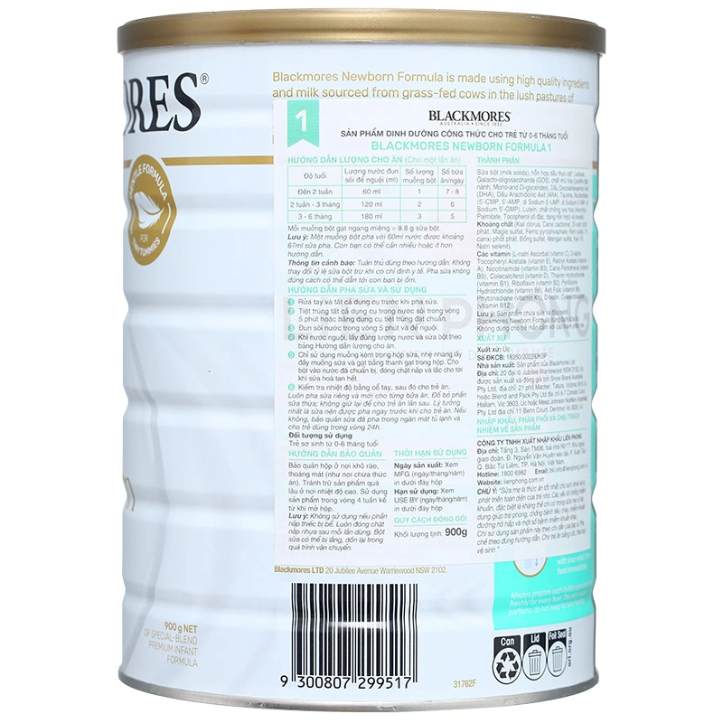 Sữa bột Blackmores NewBorn Formula số 1 hương vani 900g (0 - 6 tháng) 4