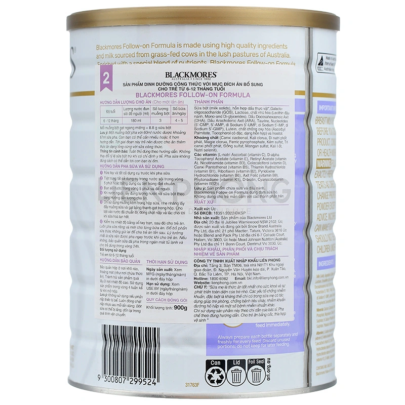 Sữa bột Blackmores Follow-on Formula số 2 hương vani 900g (6 - 12 tháng) 4