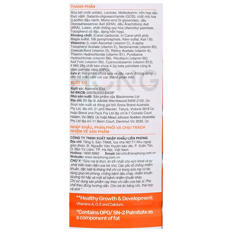 Sữa bột Blackmores Toddler Milk Drink số 3 hương vani 900g (từ 1 tuổi) 7