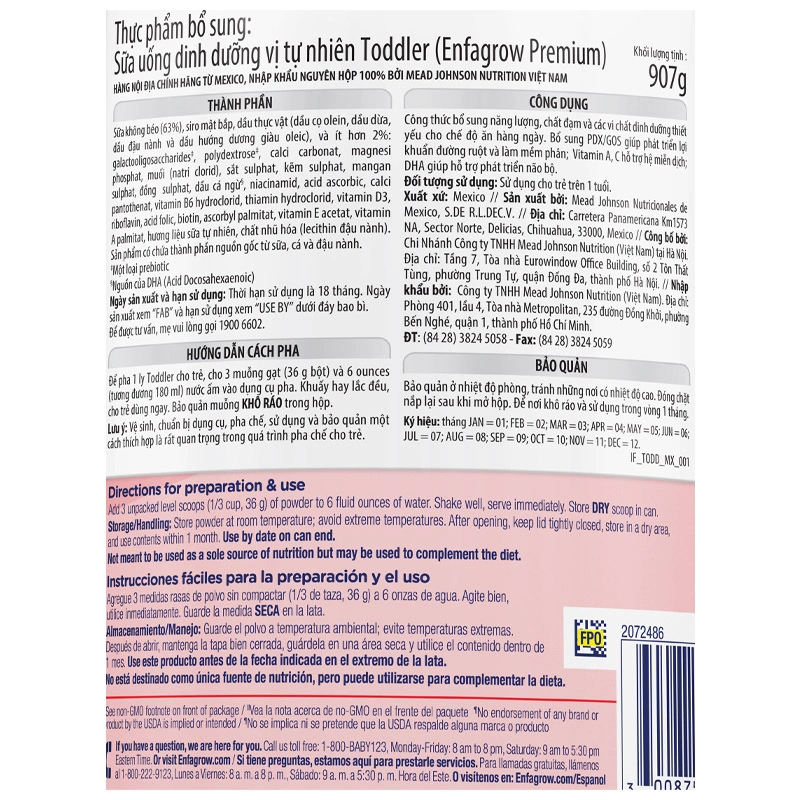 Sữa bột Enfagrow Premium Toddler 907g (từ 1 tuổi) 5