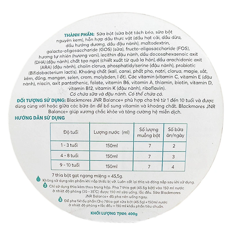 Sữa bột Blackmores JNR Balance+ hương vani 400g (1 - 10 tuổi) 5