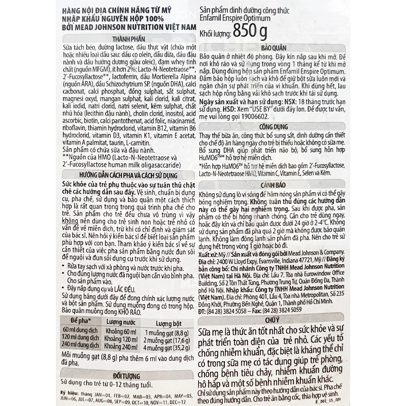 Sữa bột Enfamil Enspire Infant Formula 850g (0 - 12 tháng) 4