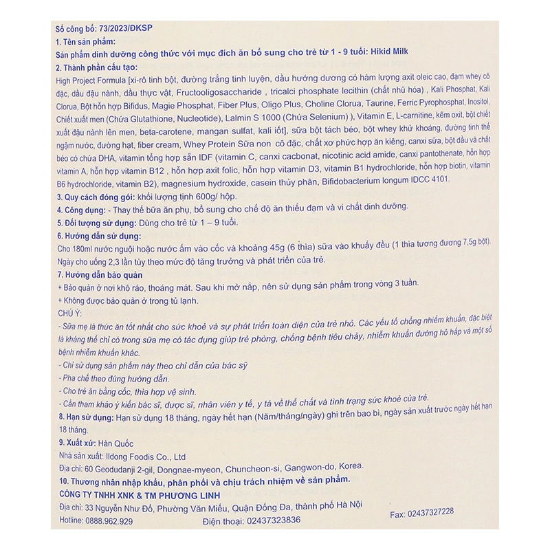 Sữa bột Hikid hương vani (sữa non) 600g (1 - 9 tuổi) 7