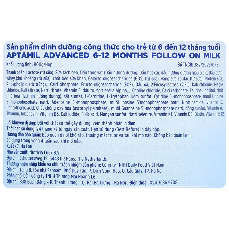Sữa bột Aptamil Anh Advanced số 2 800g (6 - 12 tháng) 6