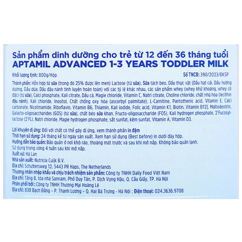 Sữa bột Aptamil Anh Advanced số 3 800g (1 - 3 tuổi) 6