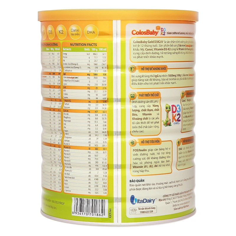 Sữa bột ColosBaby Gold D3K2 0+ (sữa non) 800g (0 - 12 tháng) 3