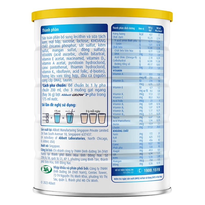Sữa bột Abbott Grow 2+ hương vani 850g (từ 2 tuổi) 3