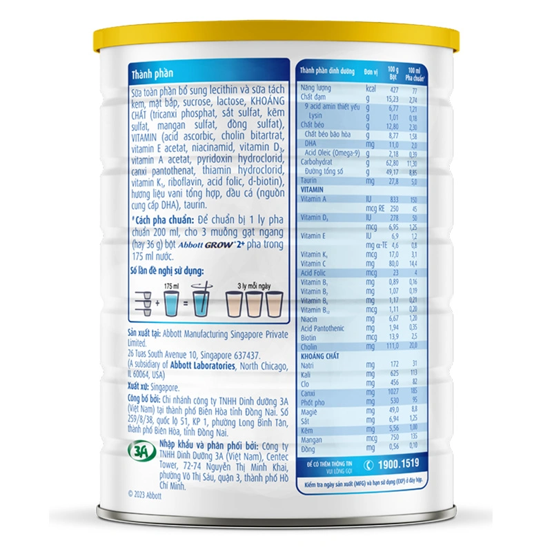 Sữa bột Abbott Grow 2+ hương vani 850g (từ 2 tuổi) 7