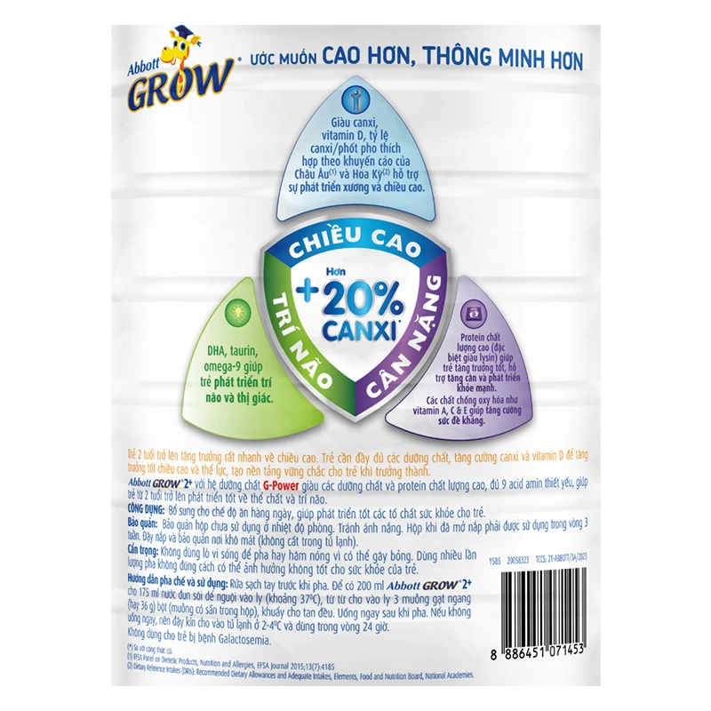 Sữa bột Abbott Grow 2+ hương vani 850g (từ 2 tuổi) 8