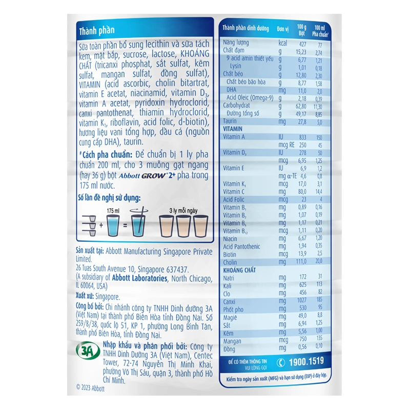 Sữa bột Abbott Grow 2+ hương vani 850g (từ 2 tuổi) 9