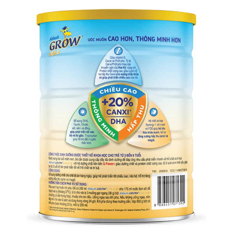 Sữa bột Abbott Grow Gold 3+ hương vani 850g (3 - 6 tuổi) 2
