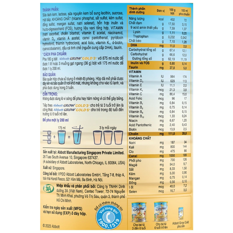 Sữa bột Abbott Grow Gold 3+ hương vani 850g (3 - 6 tuổi) 5