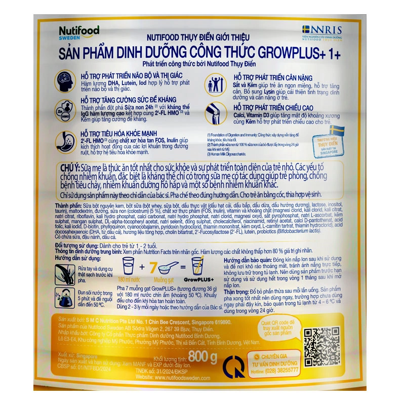 Sữa bột Nutifood GrowPLUS+ vàng 1+ (sữa non) hương vani 800g (1 - 2 tuổi) 5